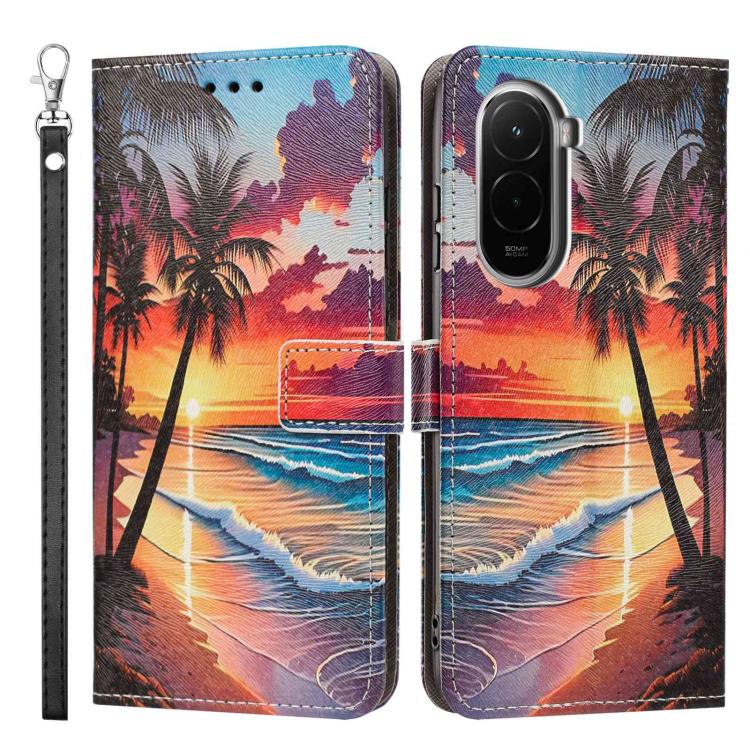 For Xiaomi Poco M7 4G 171mm Painted Pattern Vegan Leather Phone Case with Strap