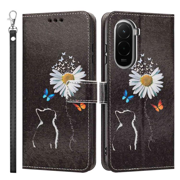For Xiaomi Poco M7 4G 171mm Painted Pattern Vegan Leather Phone Case with Strap
