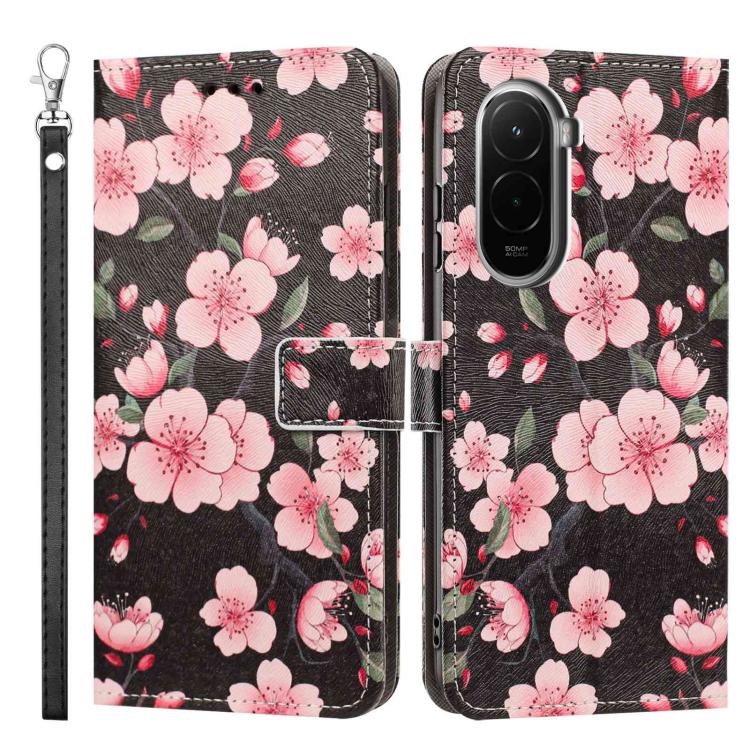 For Xiaomi Poco M7 4G 171mm Painted Pattern Vegan Leather Phone Case with Strap