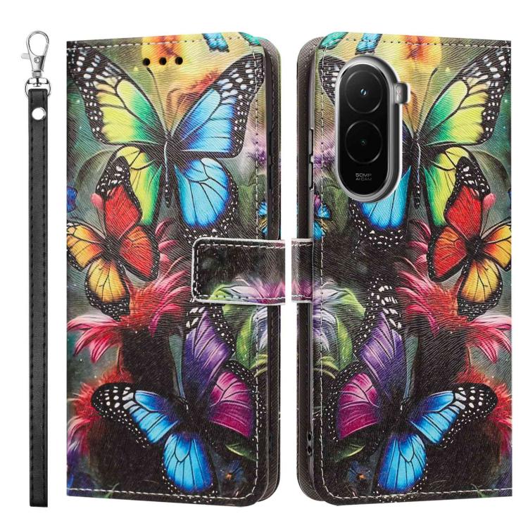 For Xiaomi Poco M7 4G 171mm Painted Pattern Vegan Leather Phone Case with Strap