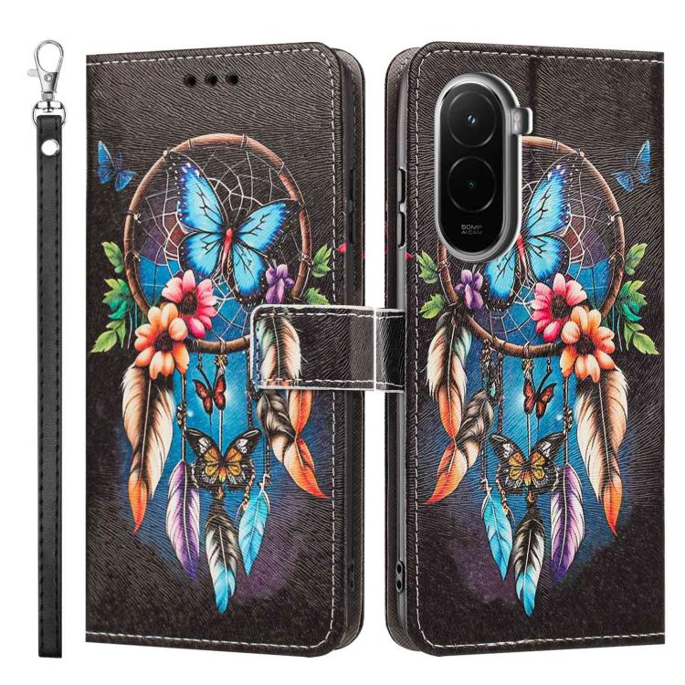 For Xiaomi Poco M7 4G 171mm Painted Pattern Vegan Leather Phone Case with Strap