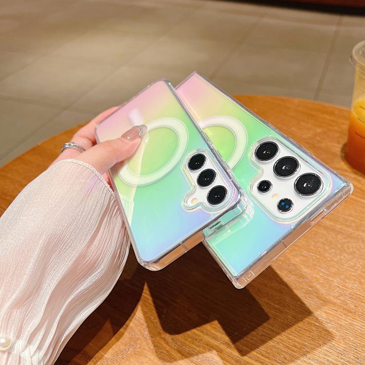 For Galaxy M14 Gradient Color MagSafe Airbag Full Coverage Phone Case - Rainbow