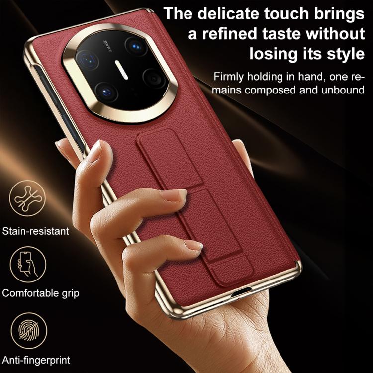 For Huawei Mate X7 Film Integrated Wristband Holder Genuine Leather Phone Case