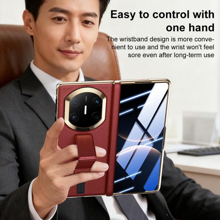 For Huawei Mate X7 Film Integrated Wristband Holder Genuine Leather Phone Case