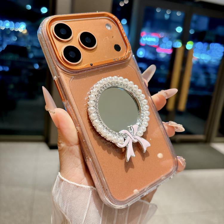 For iPhone 17 Pro Crystal Series Round Pearl Mirror Shockproof Phone Case