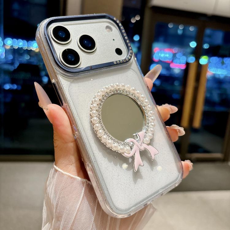 For iPhone 17 Pro Crystal Series Round Pearl Mirror Shockproof Phone Case