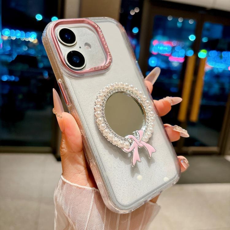 For iPhone 17 Crystal Series Round Pearl Mirror Shockproof Phone Case