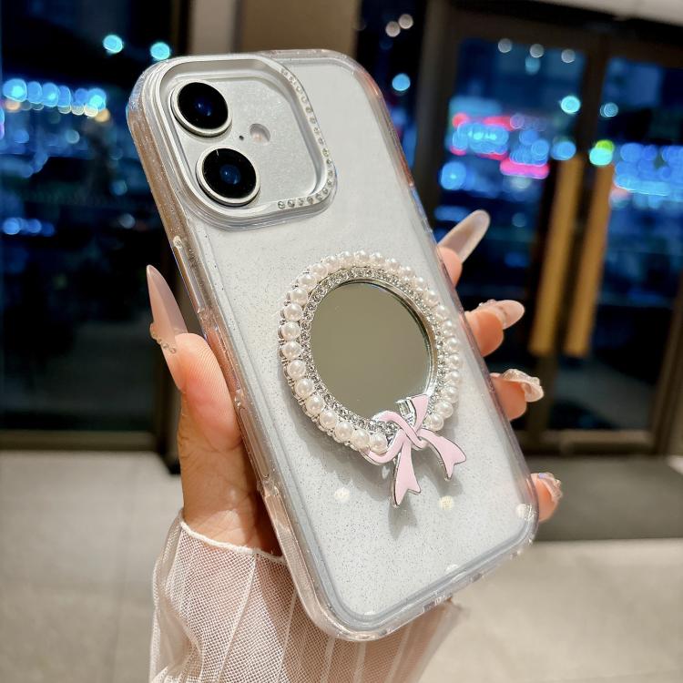 For iPhone 17 Crystal Series Round Pearl Mirror Shockproof Phone Case