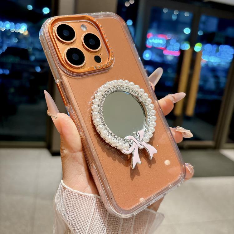 For iPhone 16 Pro Max Crystal Series Round Pearl Mirror Shockproof Phone Case