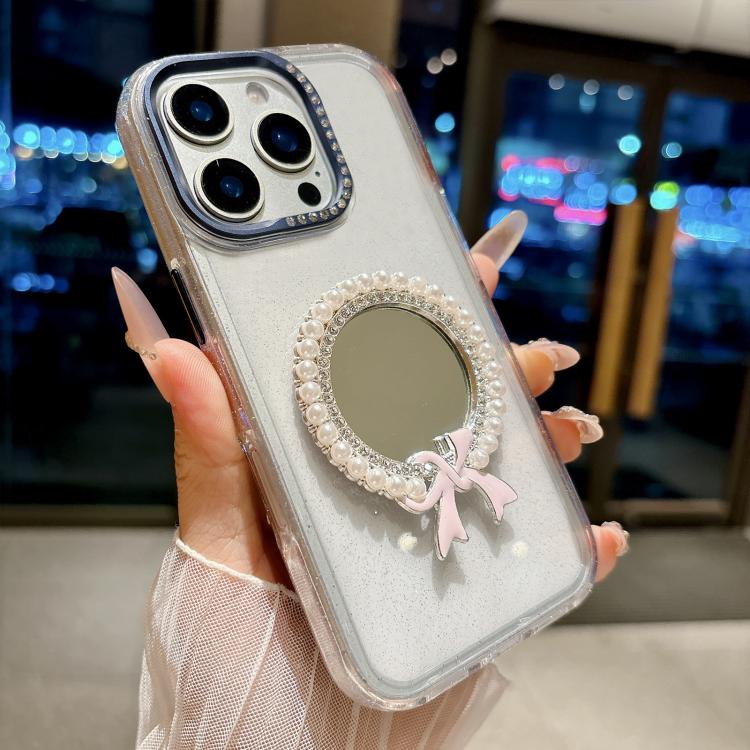 For iPhone 16 Pro Max Crystal Series Round Pearl Mirror Shockproof Phone Case