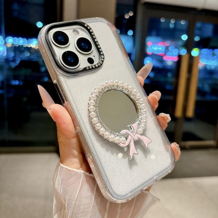 For iPhone 16 Pro Crystal Series Round Pearl Mirror Shockproof Phone Case