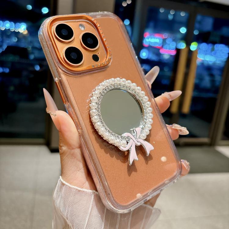 For iPhone 15 Pro Crystal Series Round Pearl Mirror Shockproof Phone Case