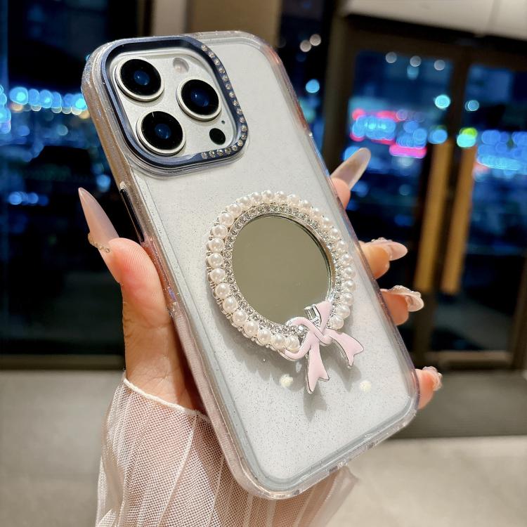 For iPhone 15 Pro Crystal Series Round Pearl Mirror Shockproof Phone Case