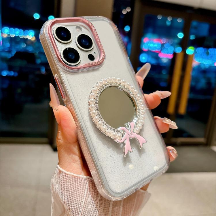 For iPhone 15 Pro Crystal Series Round Pearl Mirror Shockproof Phone Case