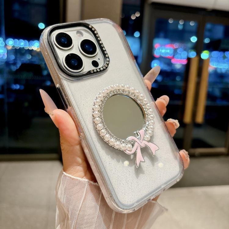 For iPhone 15 Pro Crystal Series Round Pearl Mirror Shockproof Phone Case