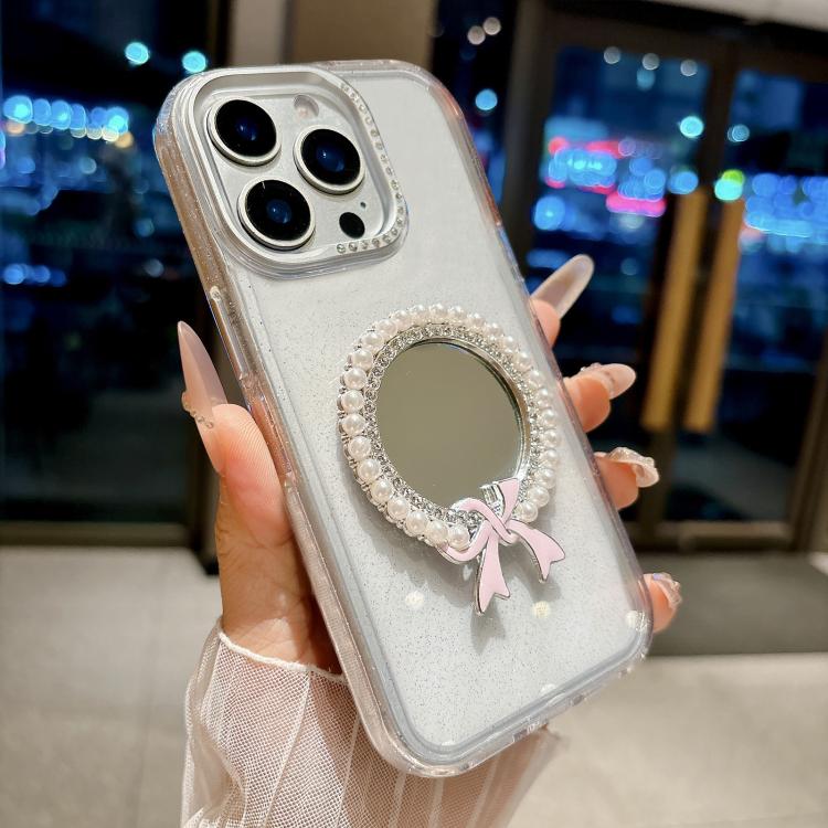 For iPhone 15 Pro Crystal Series Round Pearl Mirror Shockproof Phone Case