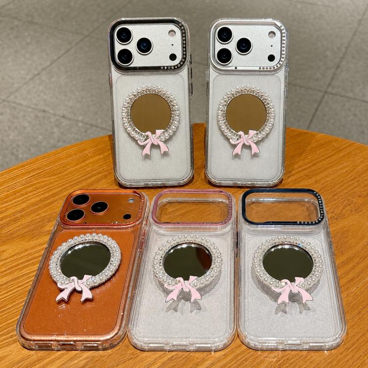 For iPhone 15 Pro Crystal Series Round Pearl Mirror Shockproof Phone Case