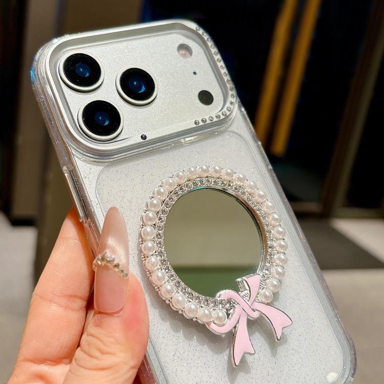 For iPhone 15 Pro Crystal Series Round Pearl Mirror Shockproof Phone Case