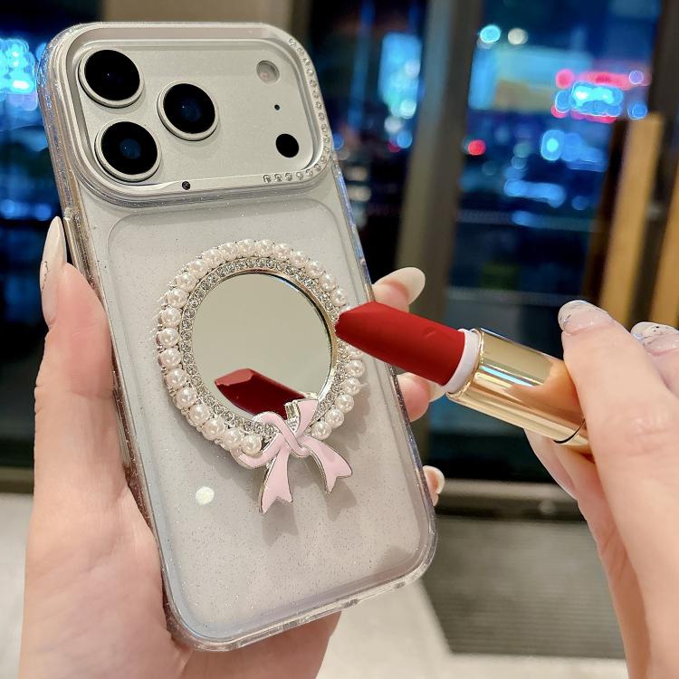 For iPhone 15 Pro Crystal Series Round Pearl Mirror Shockproof Phone Case