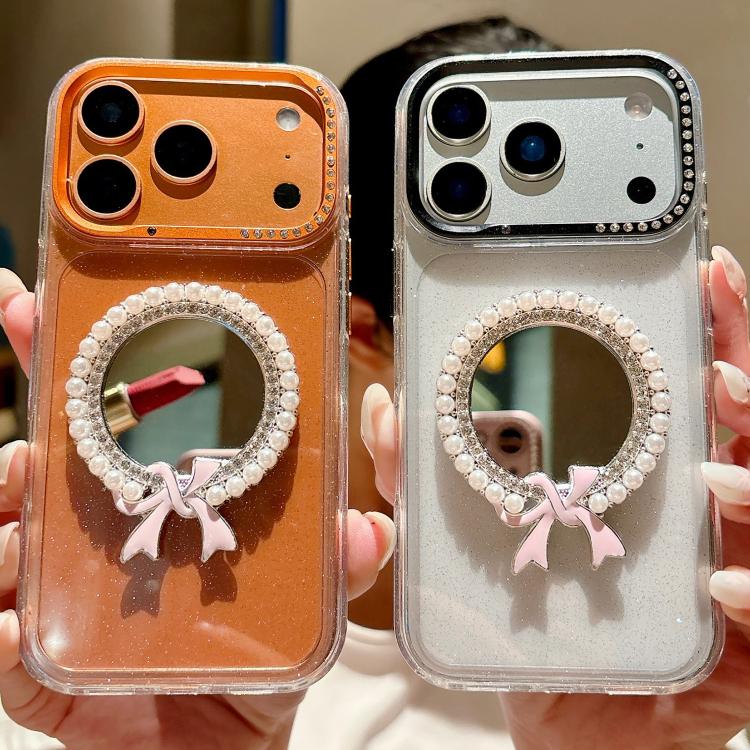 For iPhone 15 Pro Crystal Series Round Pearl Mirror Shockproof Phone Case