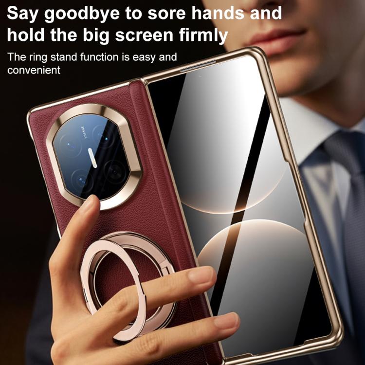 For Huawei Mate X7 Film Integrated Magnetic Holder Genuine Leather Phone Case