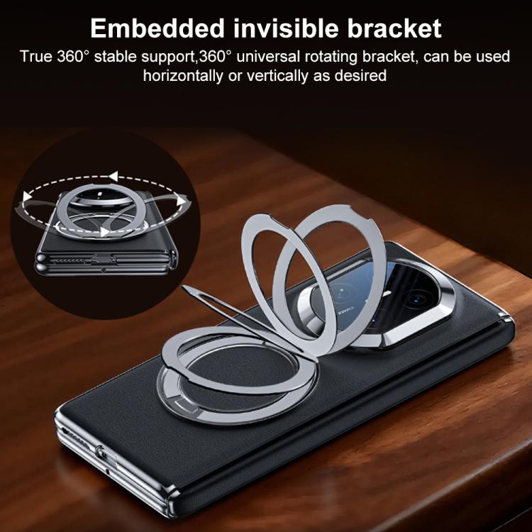 For Huawei Mate X7 Film Integrated Magnetic Holder Genuine Leather Phone Case