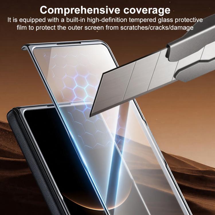 For Huawei Mate X7 Film Integrated Magnetic Holder Genuine Leather Phone Case
