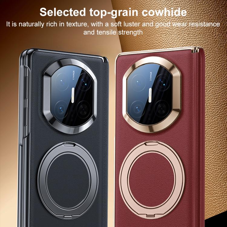 For Huawei Mate X7 Film Integrated Magnetic Holder Genuine Leather Phone Case