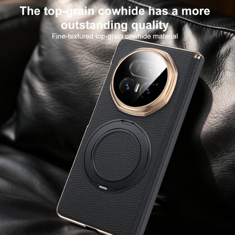 For Honor Magic V5 Magnetic Holder Genuine Leather Dual-axis Phone Case