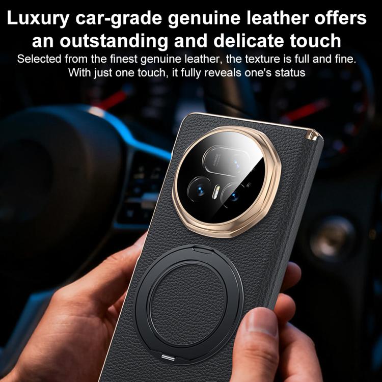 For Honor Magic V5 Magnetic Holder Genuine Leather Dual-axis Phone Case