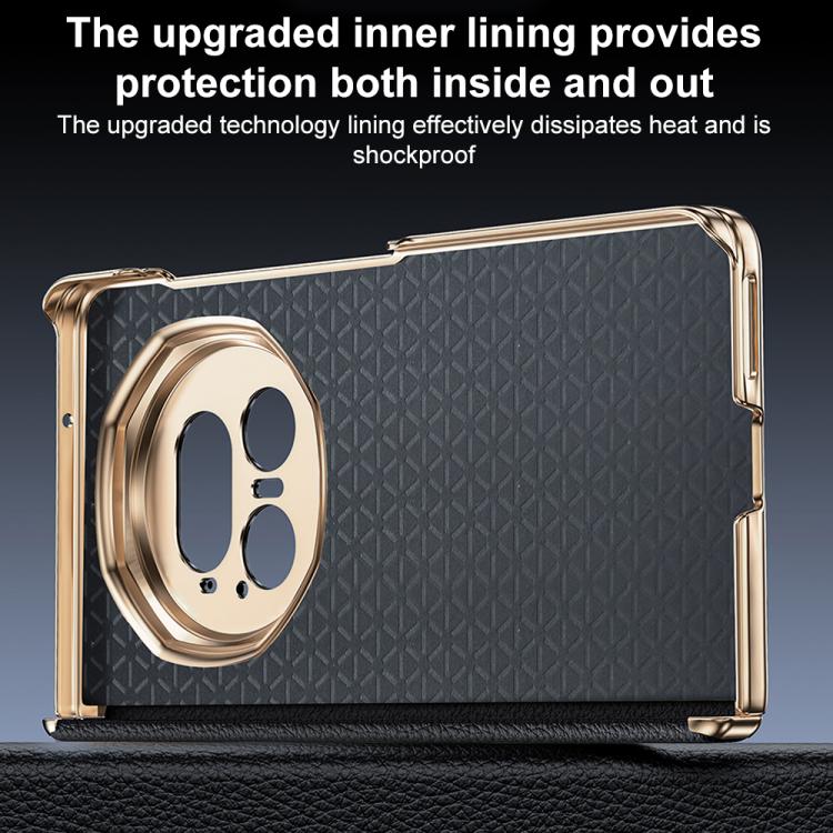For Honor Magic V5 Magnetic Holder Genuine Leather Dual-axis Phone Case