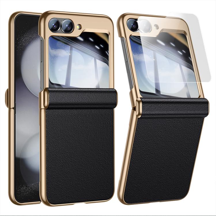 For Galaxy Z Flip6 5G Film Integrated Electroplated Genuine Leather Phone Case