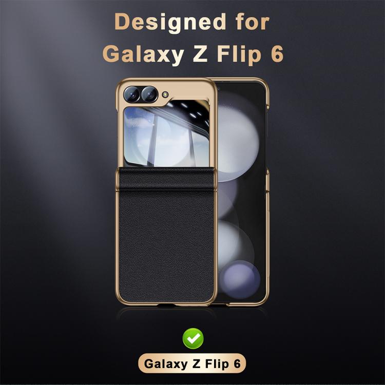 For Galaxy Z Flip6 5G Film Integrated Electroplated Genuine Leather Phone Case