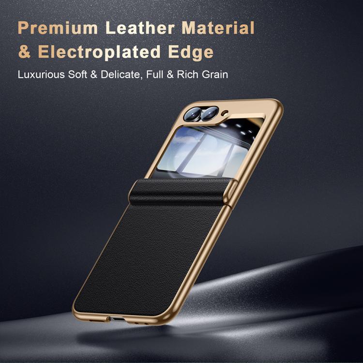 For Galaxy Z Flip6 5G Film Integrated Electroplated Genuine Leather Phone Case