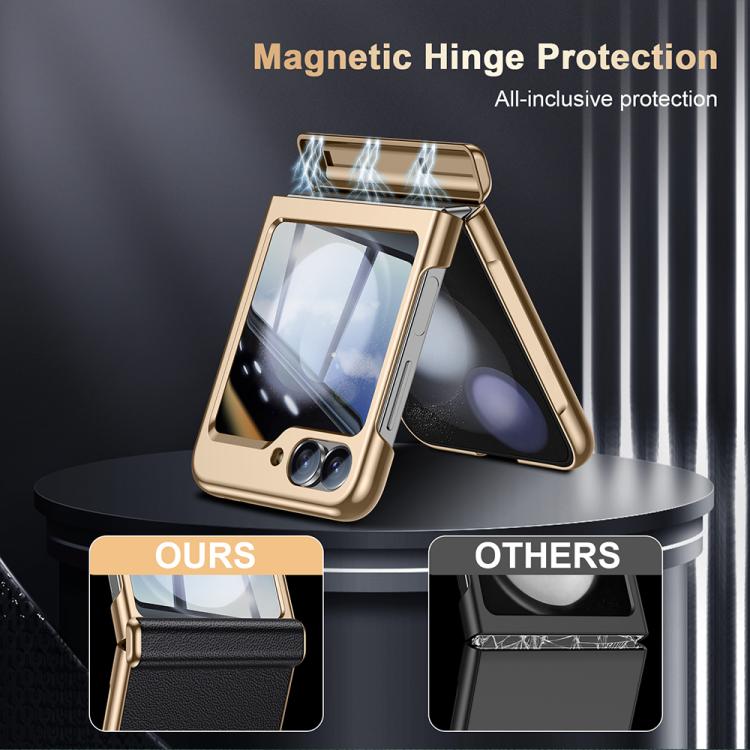 For Galaxy Z Flip6 5G Film Integrated Electroplated Genuine Leather Phone Case