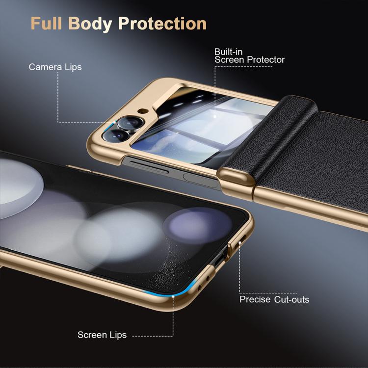 For Galaxy Z Flip6 5G Film Integrated Electroplated Genuine Leather Phone Case