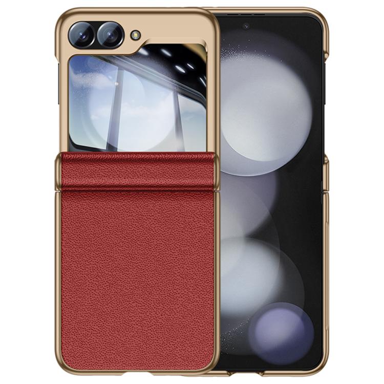 For Galaxy Z Flip6 5G Film Integrated Electroplated Genuine Leather Phone Case