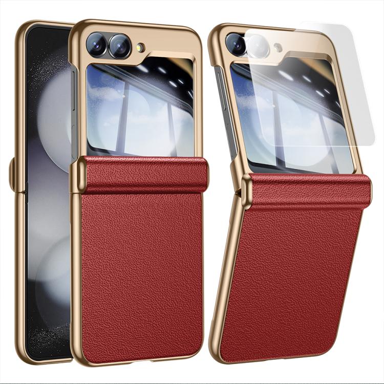 For Galaxy Z Flip6 5G Film Integrated Electroplated Genuine Leather Phone Case