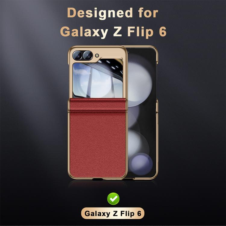 For Galaxy Z Flip6 5G Film Integrated Electroplated Genuine Leather Phone Case