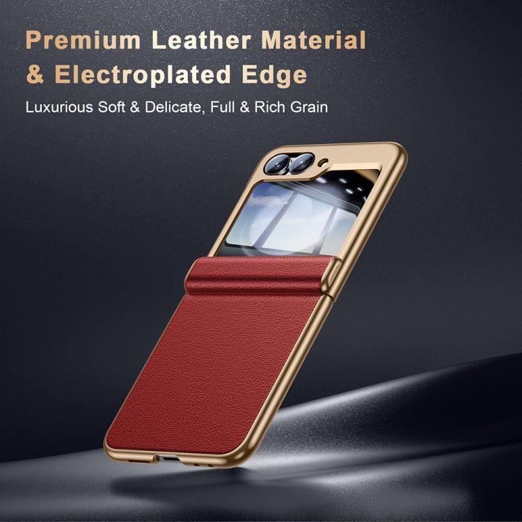 For Galaxy Z Flip6 5G Film Integrated Electroplated Genuine Leather Phone Case