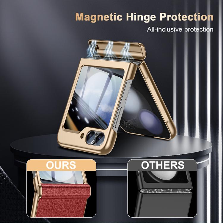 For Galaxy Z Flip6 5G Film Integrated Electroplated Genuine Leather Phone Case