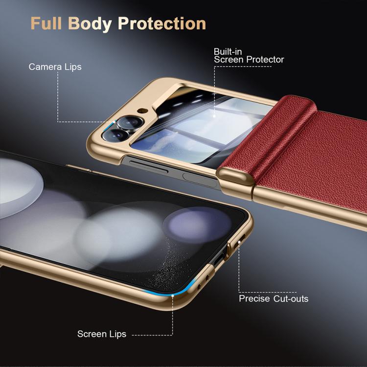 For Galaxy Z Flip6 5G Film Integrated Electroplated Genuine Leather Phone Case