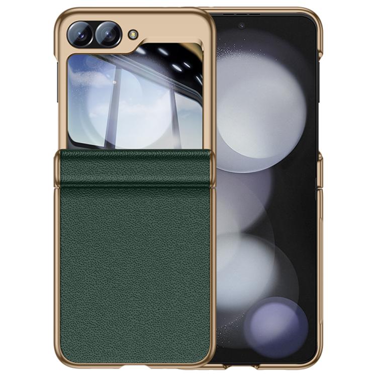 For Galaxy Z Flip6 5G Film Integrated Electroplated Genuine Leather Phone Case