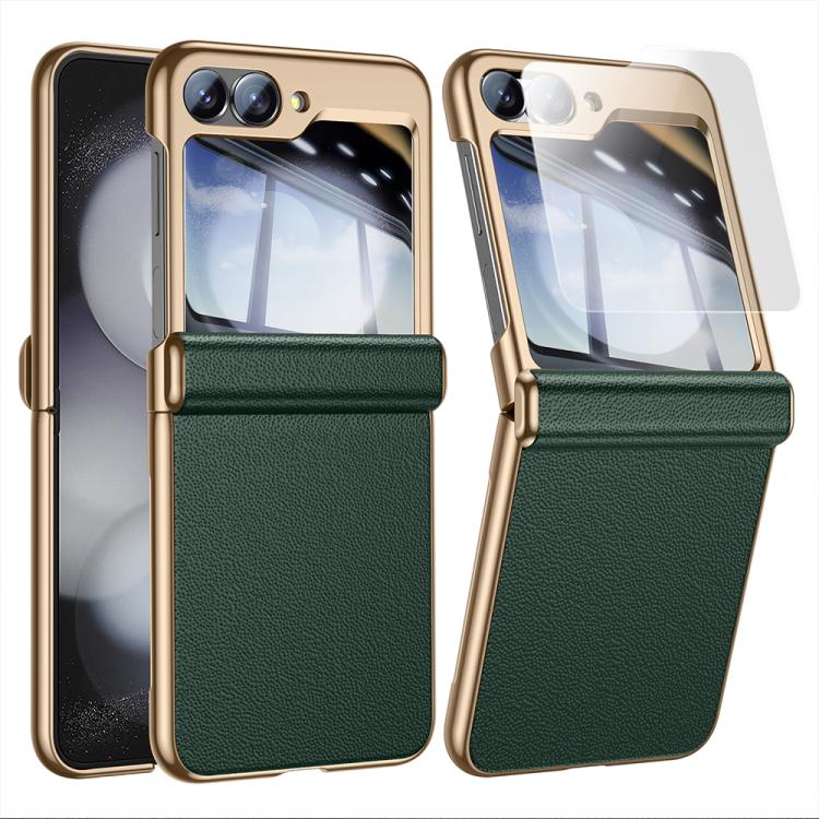 For Galaxy Z Flip6 5G Film Integrated Electroplated Genuine Leather Phone Case
