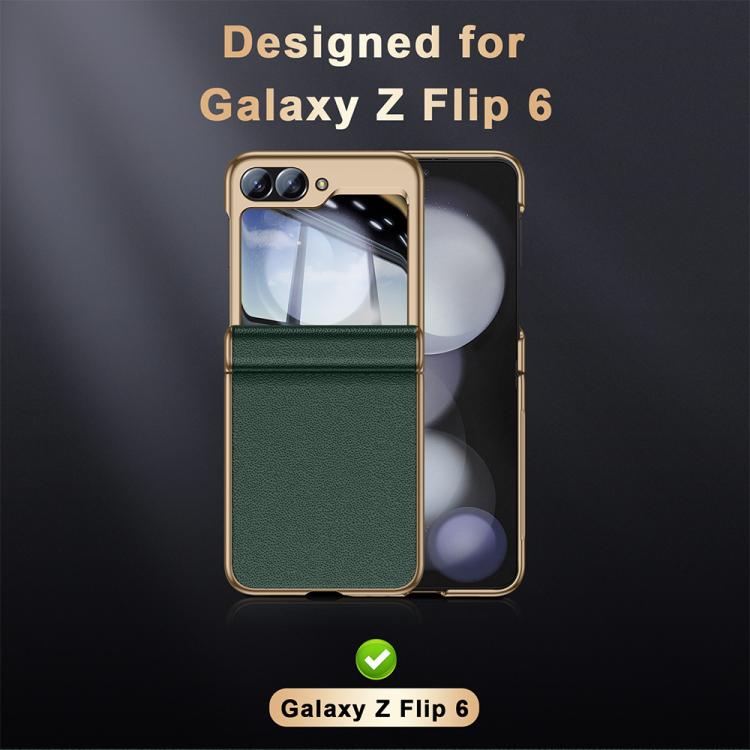 For Galaxy Z Flip6 5G Film Integrated Electroplated Genuine Leather Phone Case
