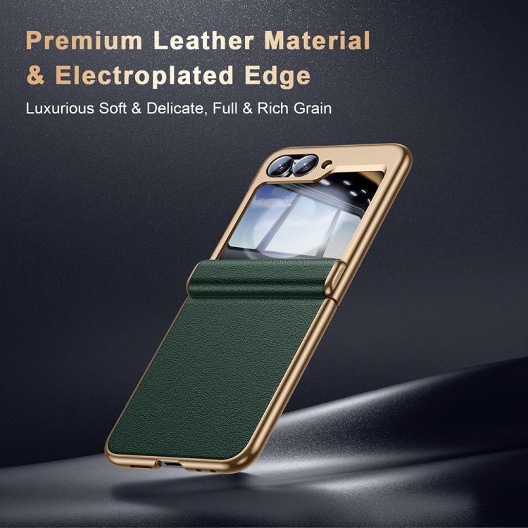For Galaxy Z Flip6 5G Film Integrated Electroplated Genuine Leather Phone Case