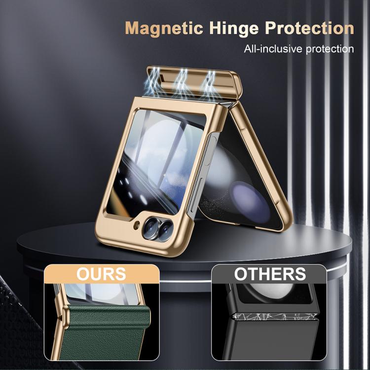For Galaxy Z Flip6 5G Film Integrated Electroplated Genuine Leather Phone Case
