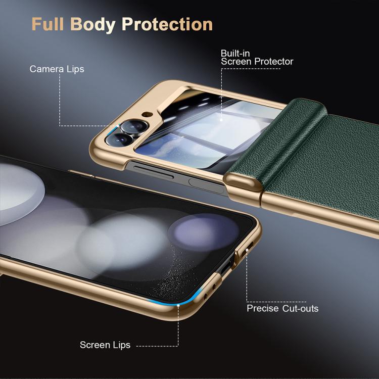 For Galaxy Z Flip6 5G Film Integrated Electroplated Genuine Leather Phone Case