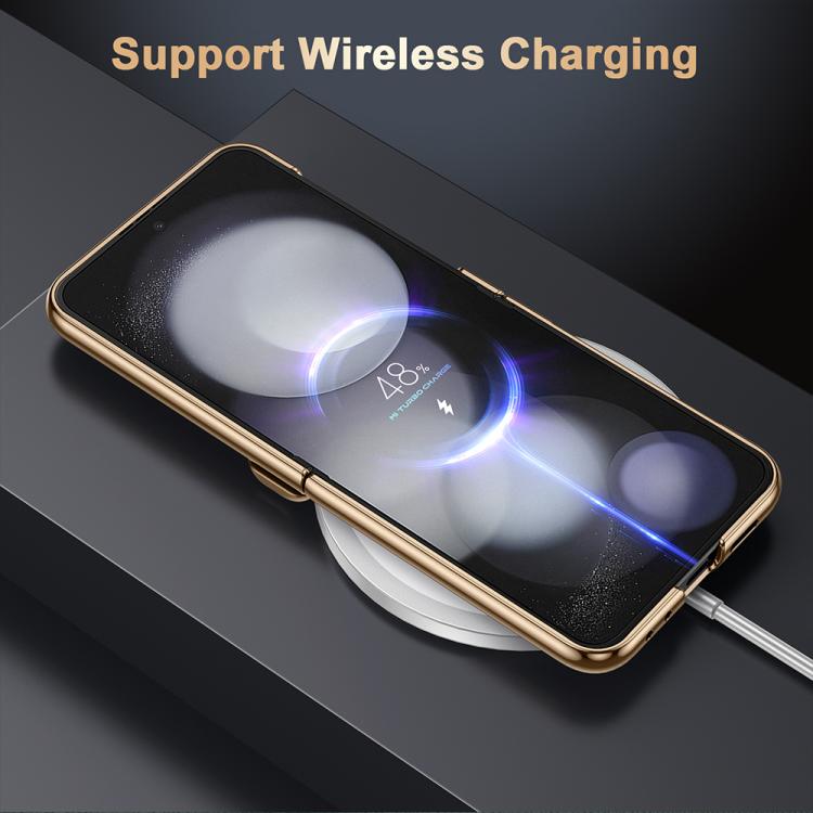 For Galaxy Z Flip6 5G Film Integrated Electroplated Genuine Leather Phone Case