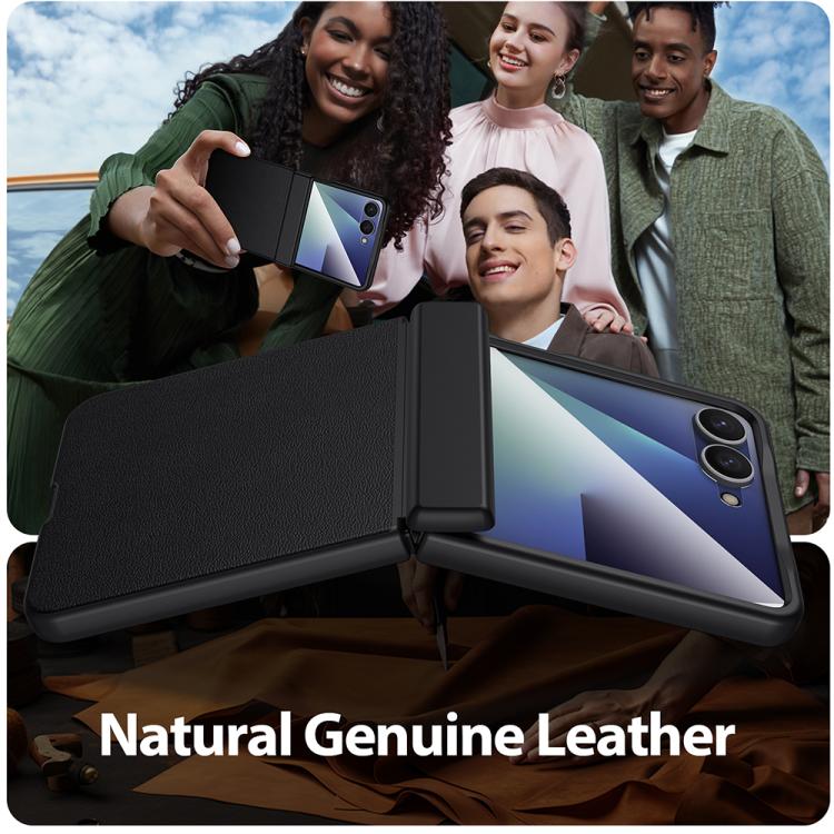 For Galaxy Z Flip7 5G HD Film Integrated Spray-painted Genuine Leather Phone Case